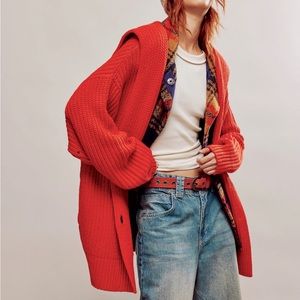 Free People Swim Too Deep Cardi, Red size Small
